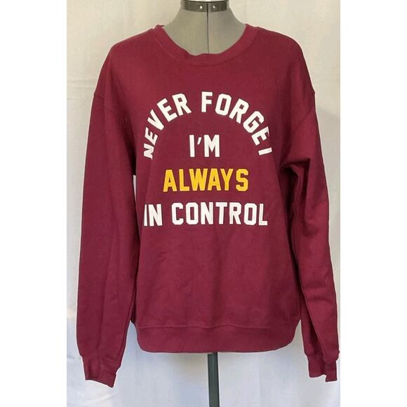 Wound Up Juniors Sweatshirt size Medium Maroon Front Graphic Crew Neck Pullover - Picture 1 of 9